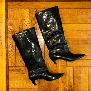 Black Croc-Embossed Women's Boots